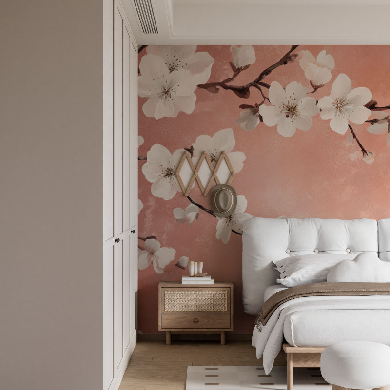 Terracotta Wallpaper with Cherry Blossom | Murals Wallpaper