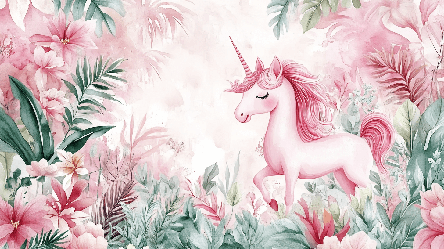 Princess Unicorn Tropical Garden Wallpaper | Murals Wallpaper