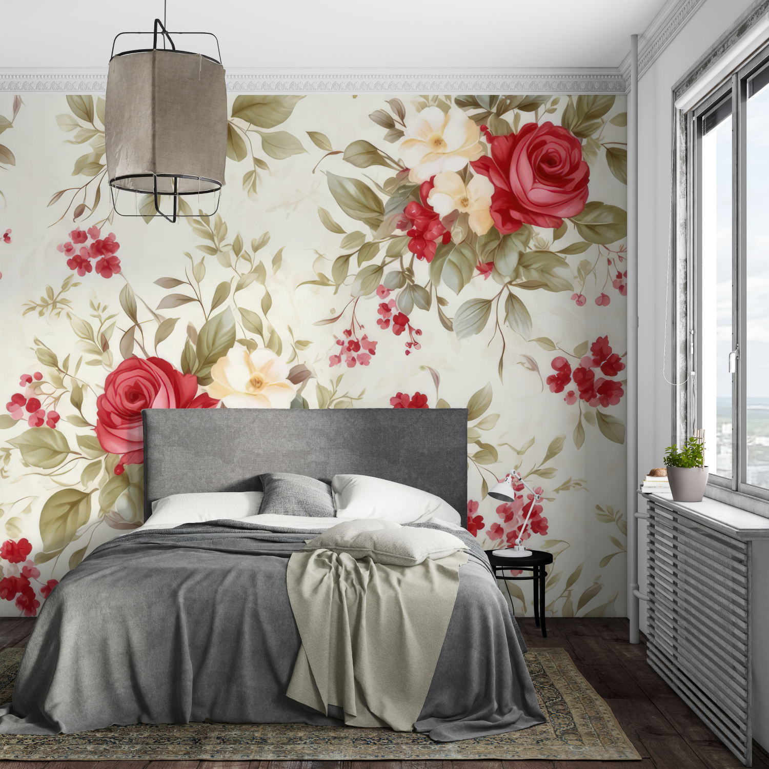 Red and White Floral Wallpaper | Murals Wallpaper