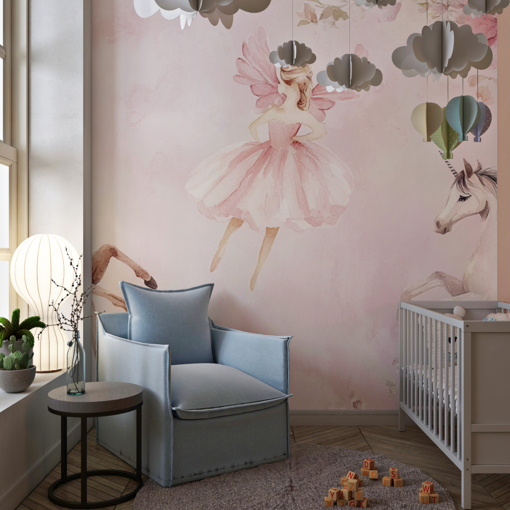 Unicorn Ballerina Pink Wallpaper for Girls' Room | Murals Wallpaper