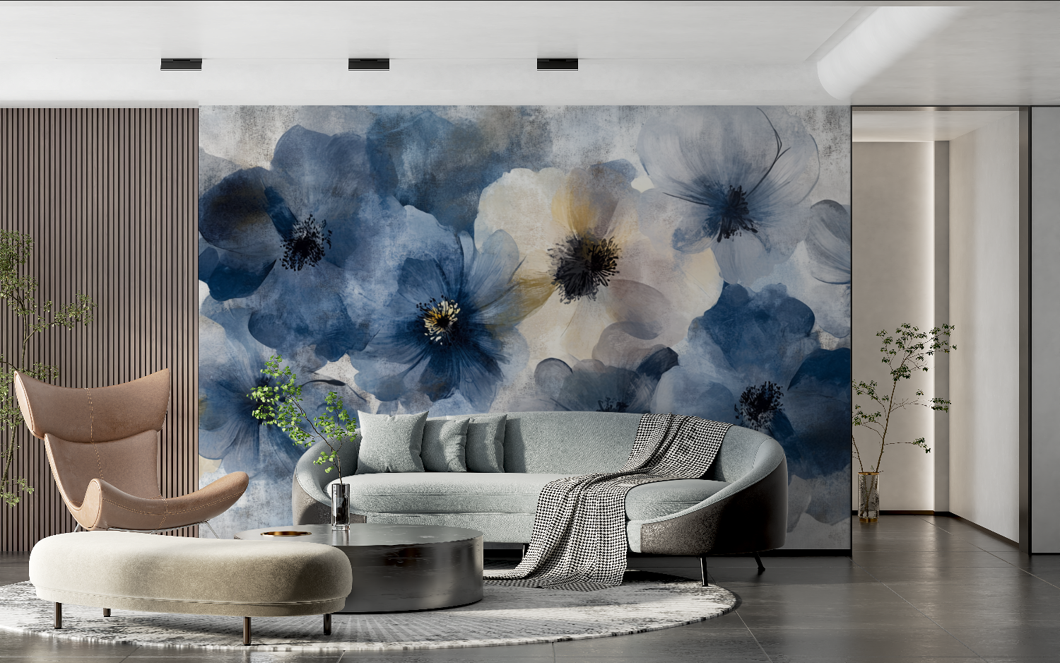 Papel de parede de flores abstractas de aguarela em betão | Murais Papel de parede