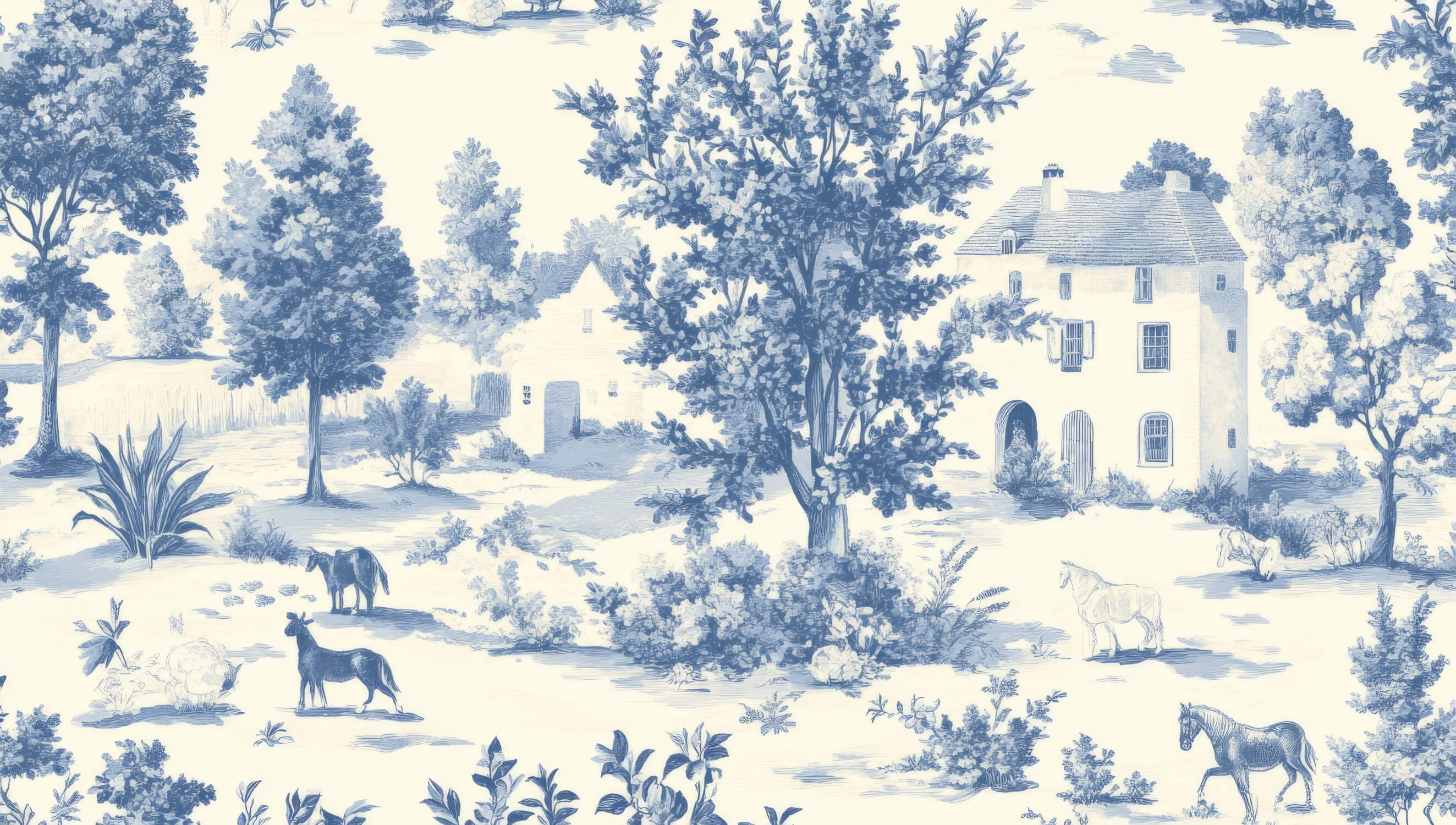 Blue Toile de Jouy Wallpaper Art | Murals Wallpaper