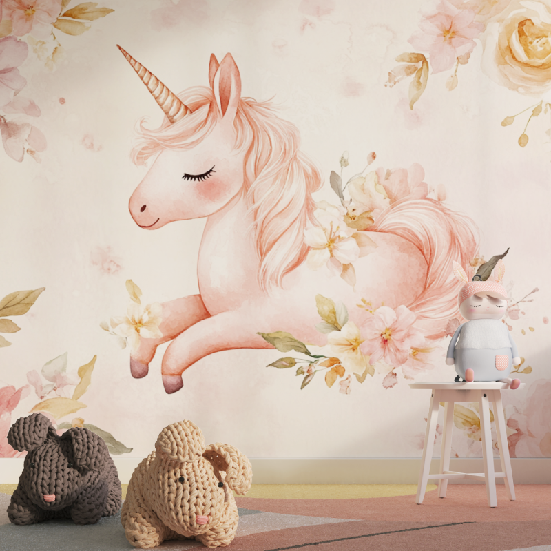 Einhorn Blumentapete | Wandbilder Tapete