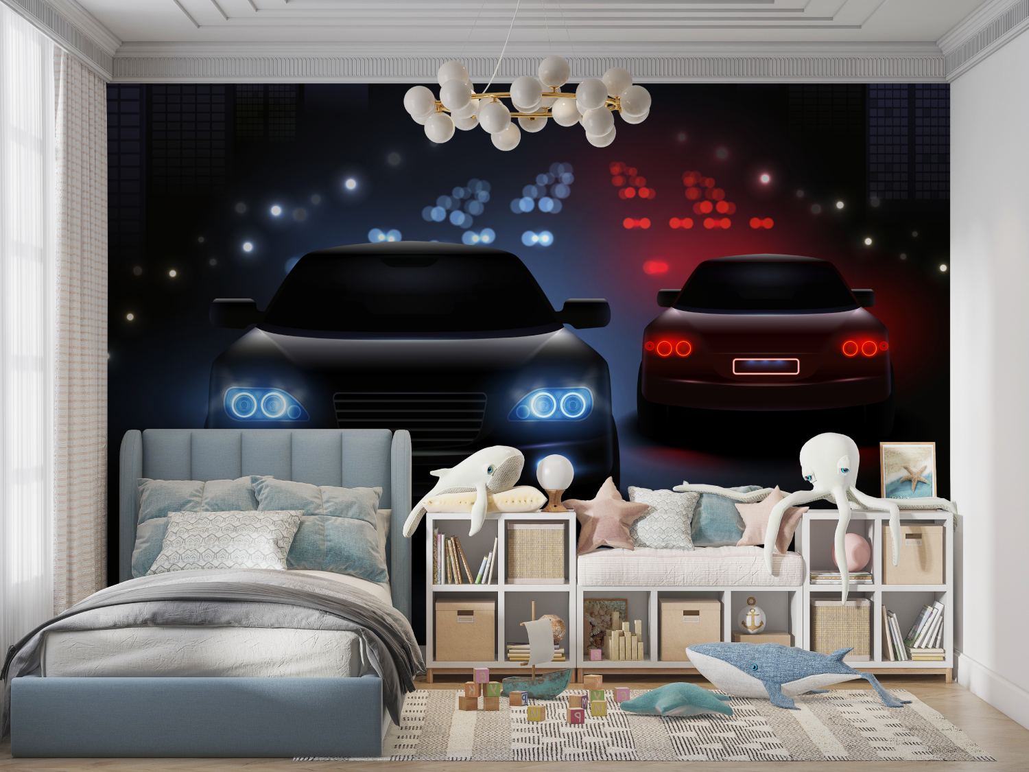 Red Blue Car Wallpaper for Boys' Room | Murals Wallpaper