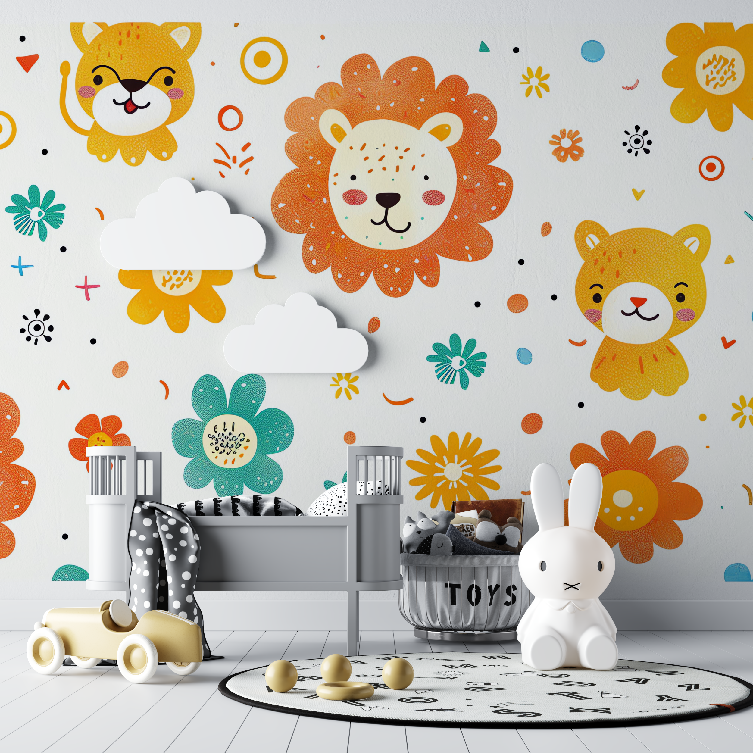 Lion and Delicate Flowers Wallpaper | Murals Wallpaper