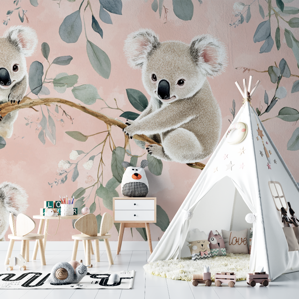 Koala Wallpaper on Powder Pink Background | Murals Wallpaper