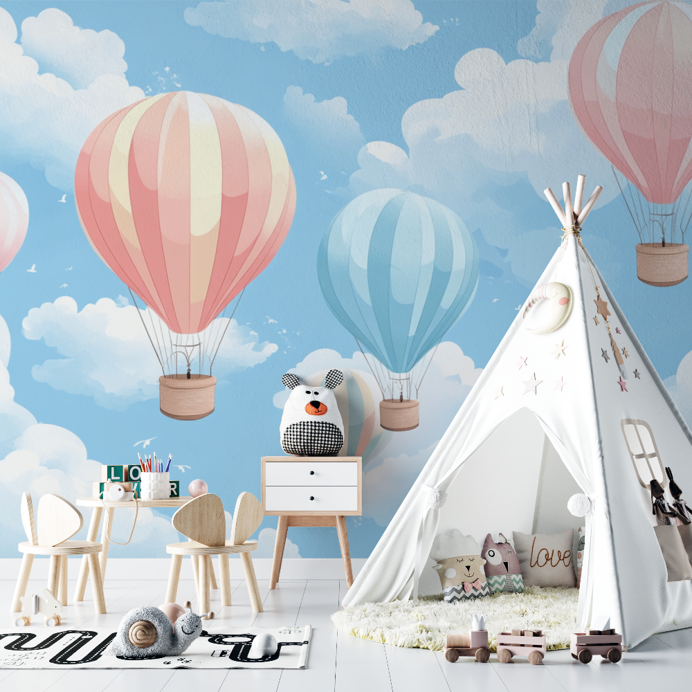 Hot Air Balloon and Soft Pink Sky Wallpaper | Murals Wallpaper