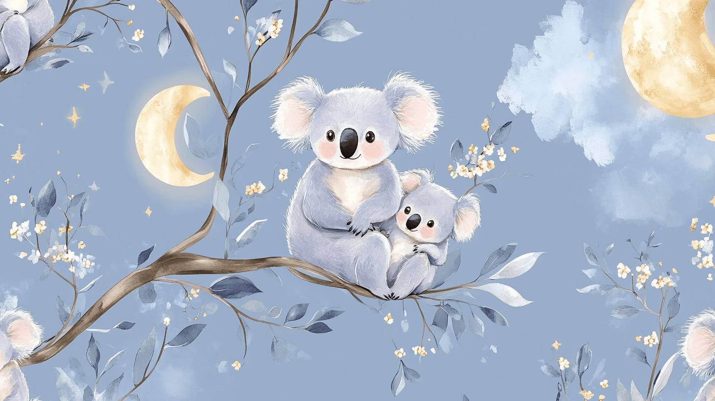 Pastel Koala Wallpaper with Golden Moon | Murals Wallpaper