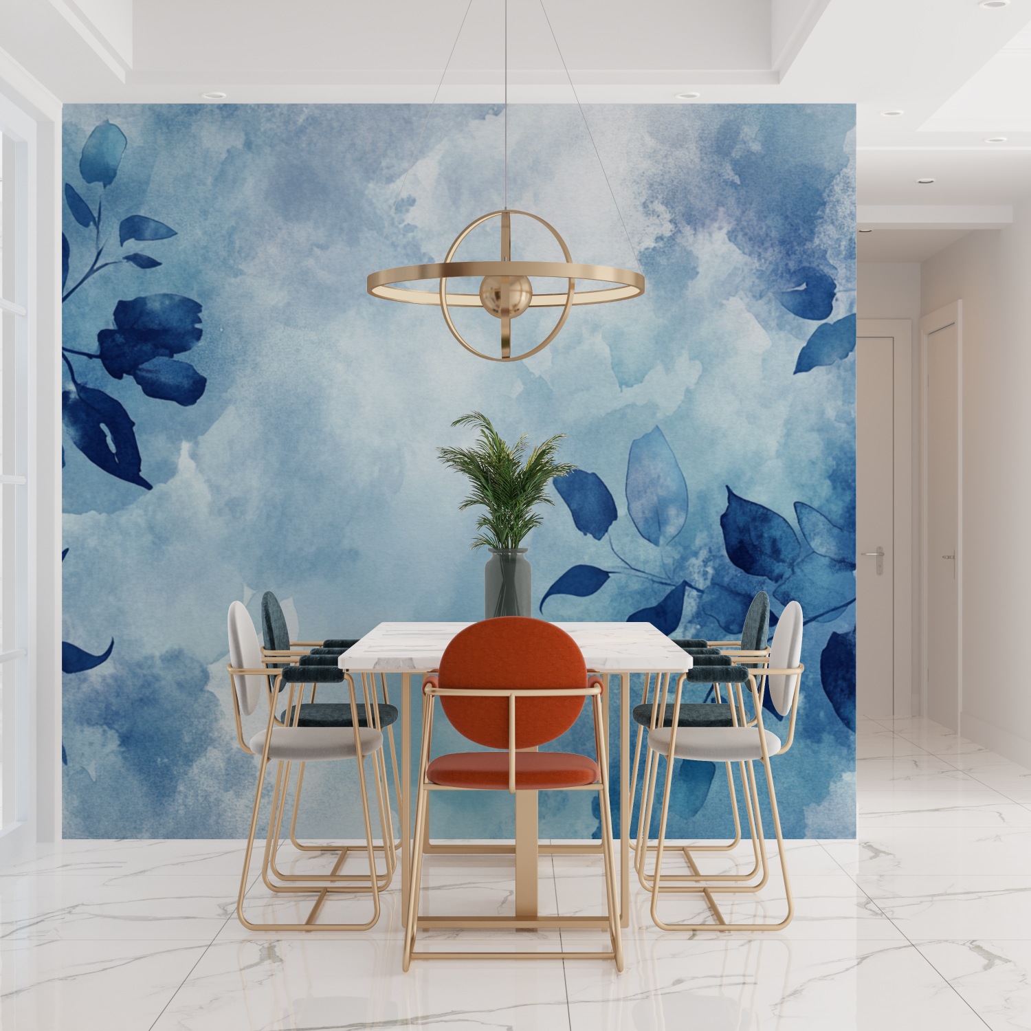 Watercolor Abstract Blue Leaves Wallpaper | Murals Wallpaper