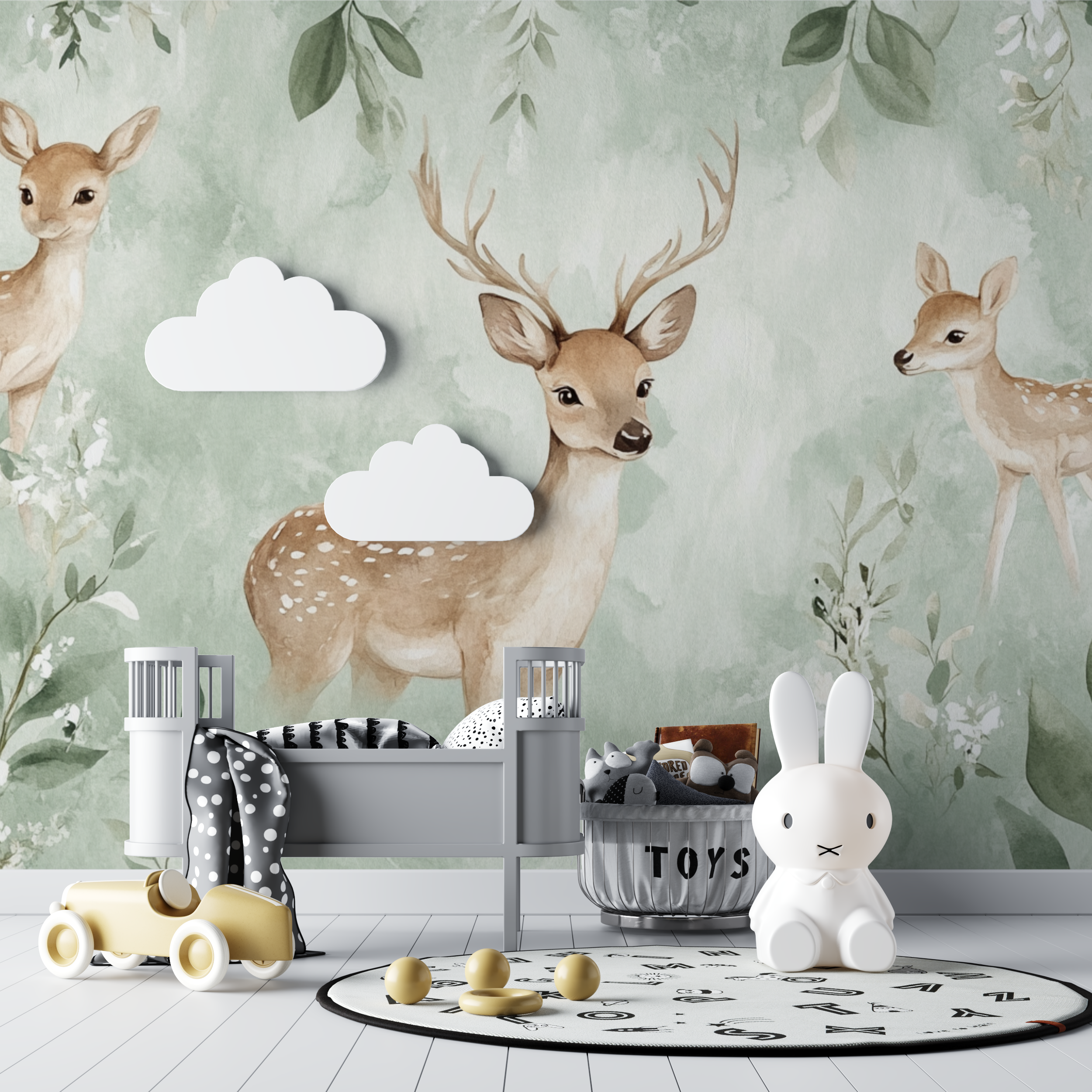 Soft Green Wallpaper with Deer | Murals Wallpaper