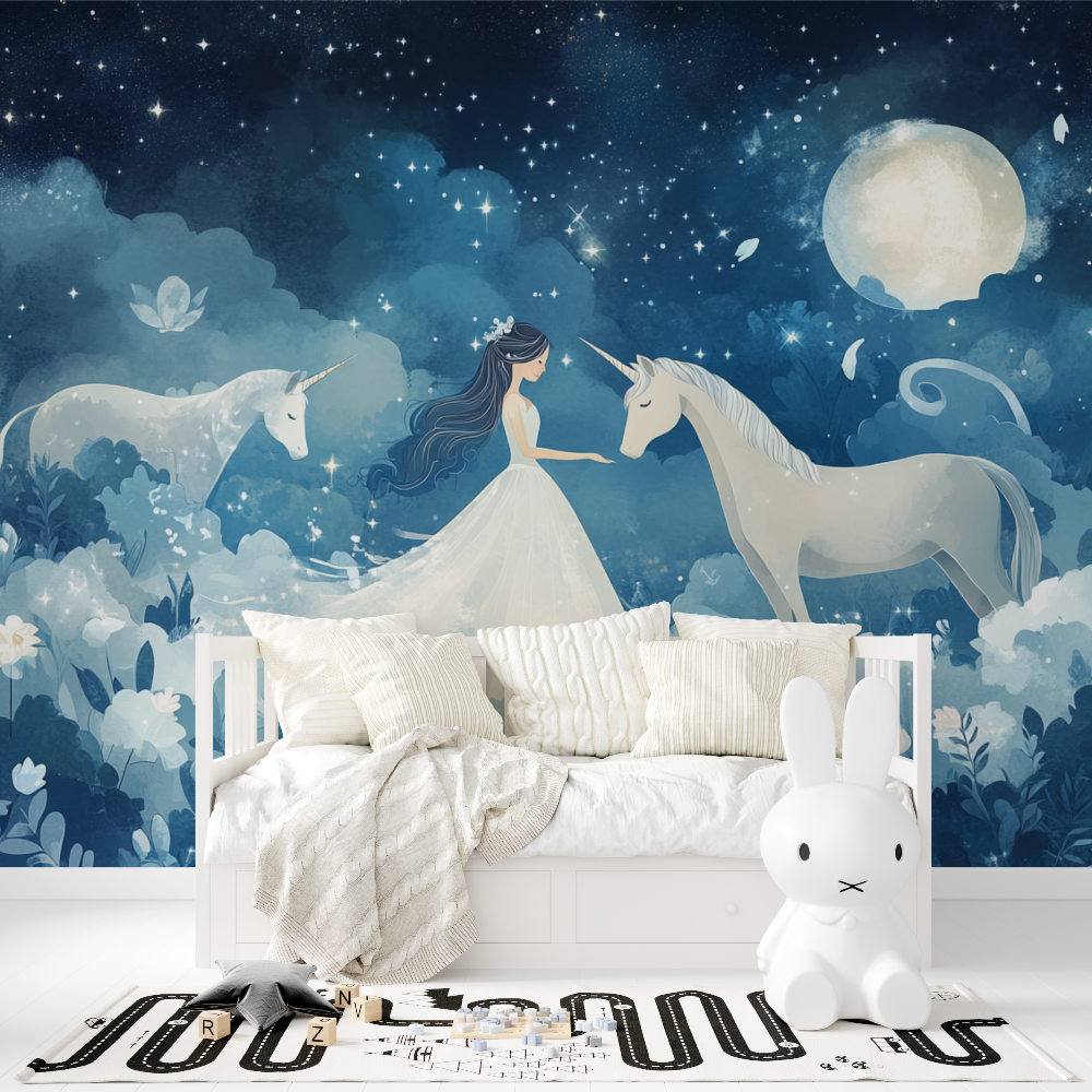 Little Princess and Unicorn Wallpaper | Murals Wallpaper