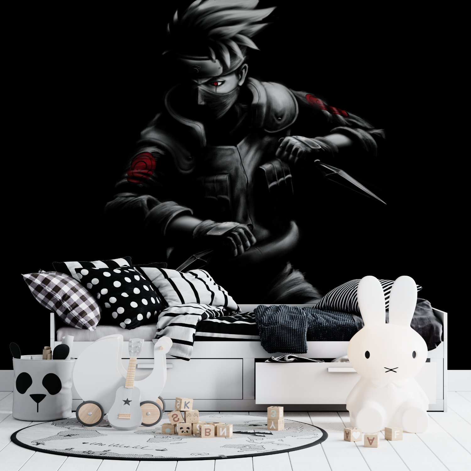 Naruto Kakashi Black and White Red Wallpaper | Murals Wallpaper