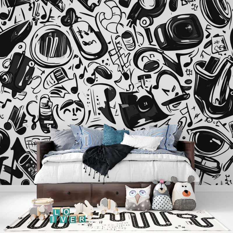 Abstract Black and White Music Wallpaper | Murals Wallpaper