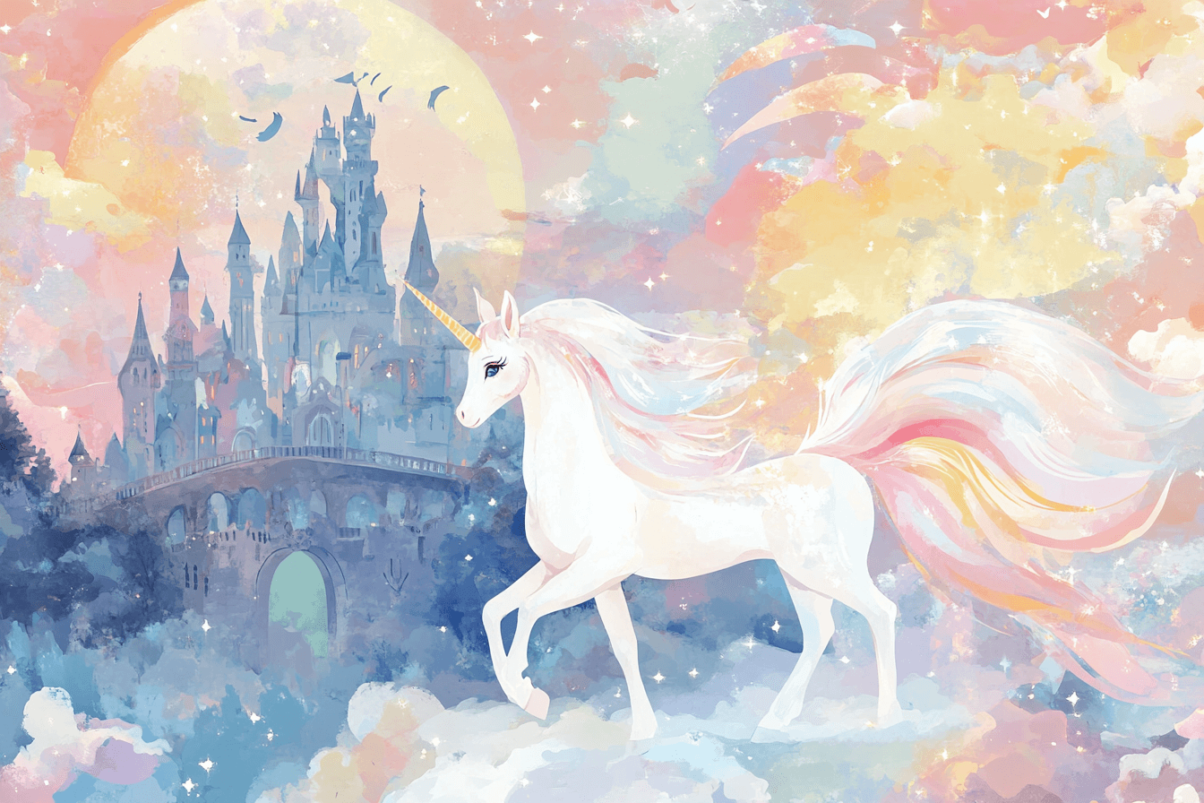 Unicorn Castle and Rainbow Wallpaper | Murals Wallpaper