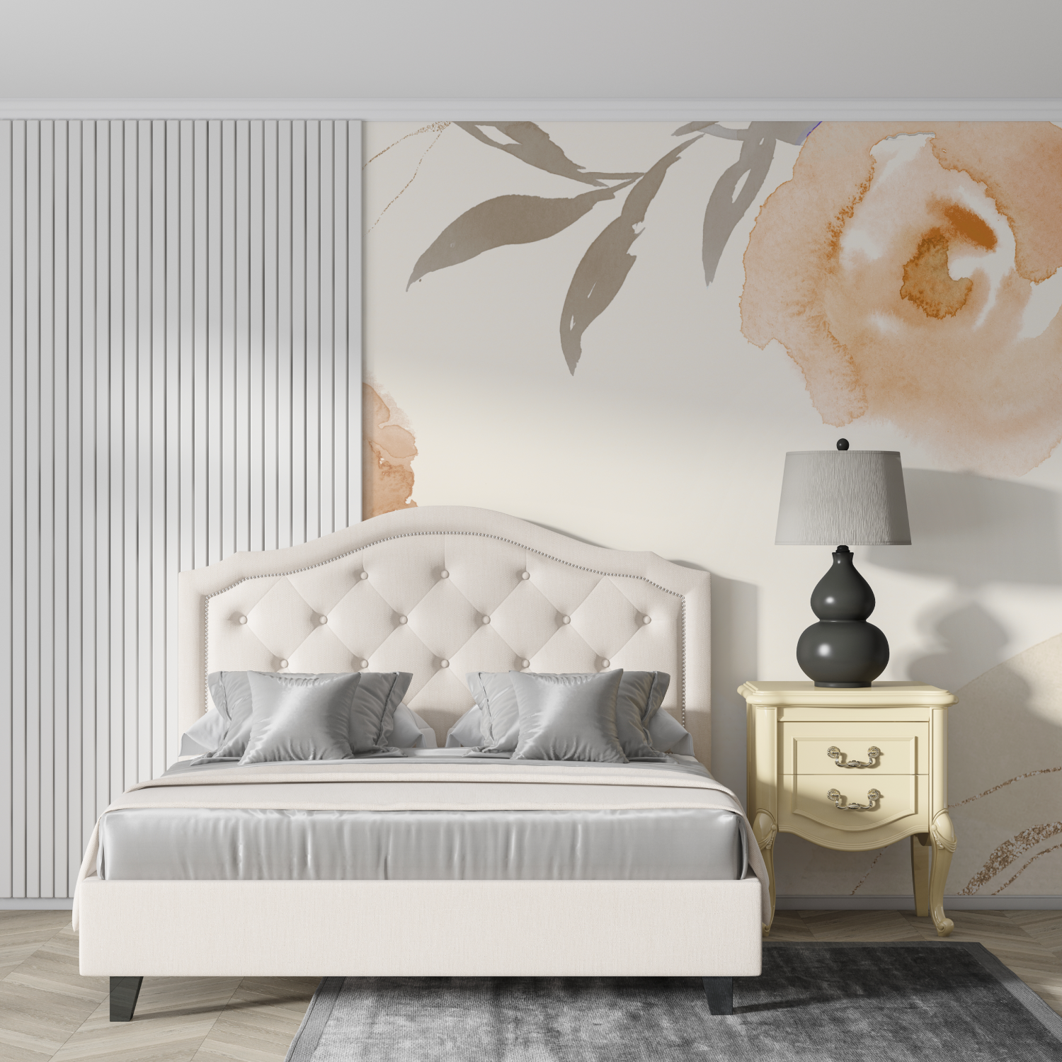 Watercolor Beige Flowers Wallpaper | Murals Wallpaper