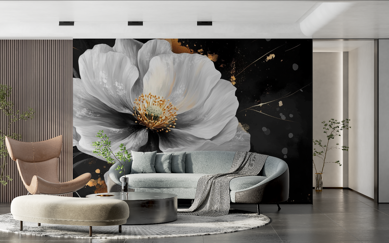 Papel Pintado Acuarela Flor Blanca Grande | Murales de Papel Pintado