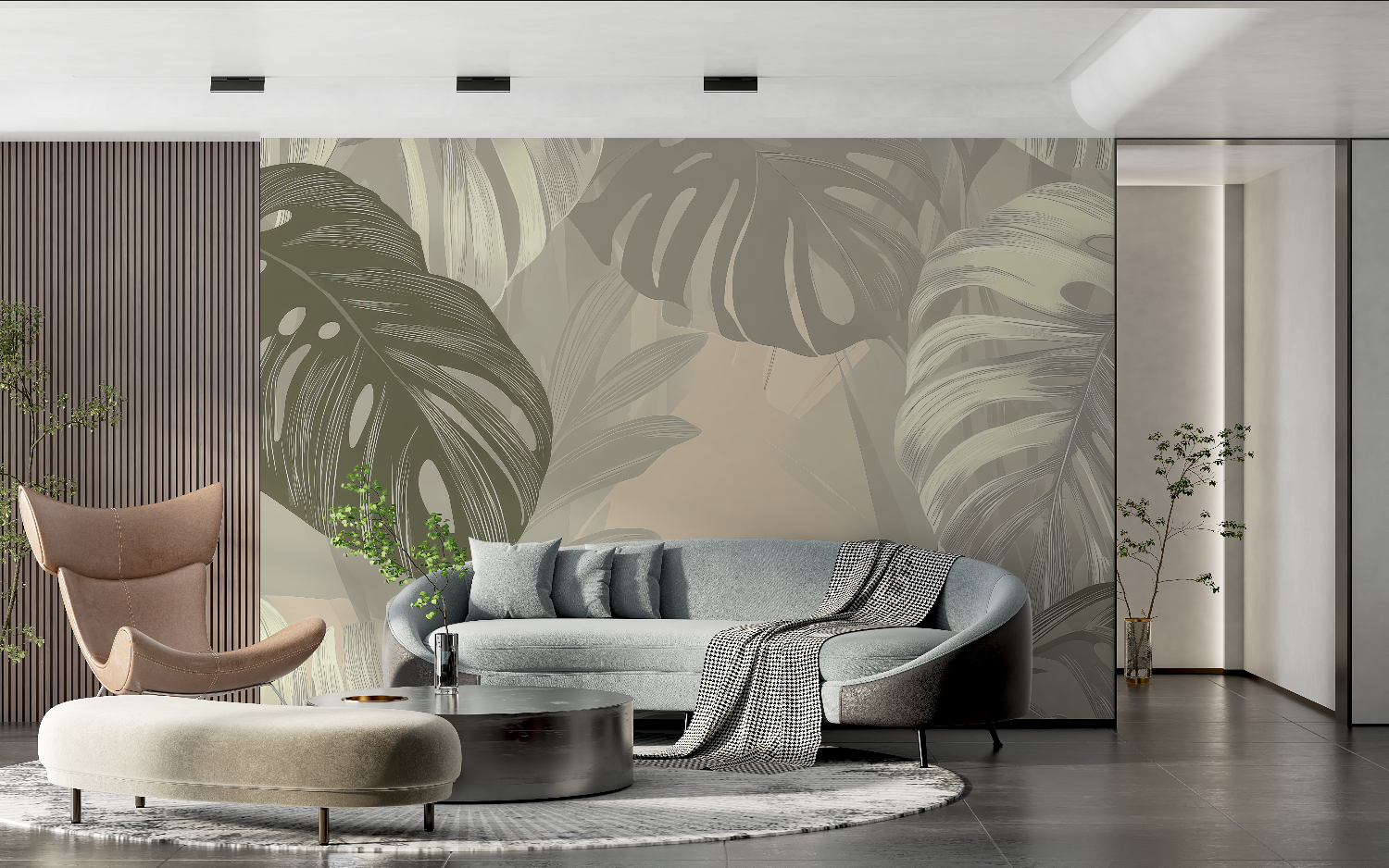 Beige and Green Wallpaper | Murals Wallpaper