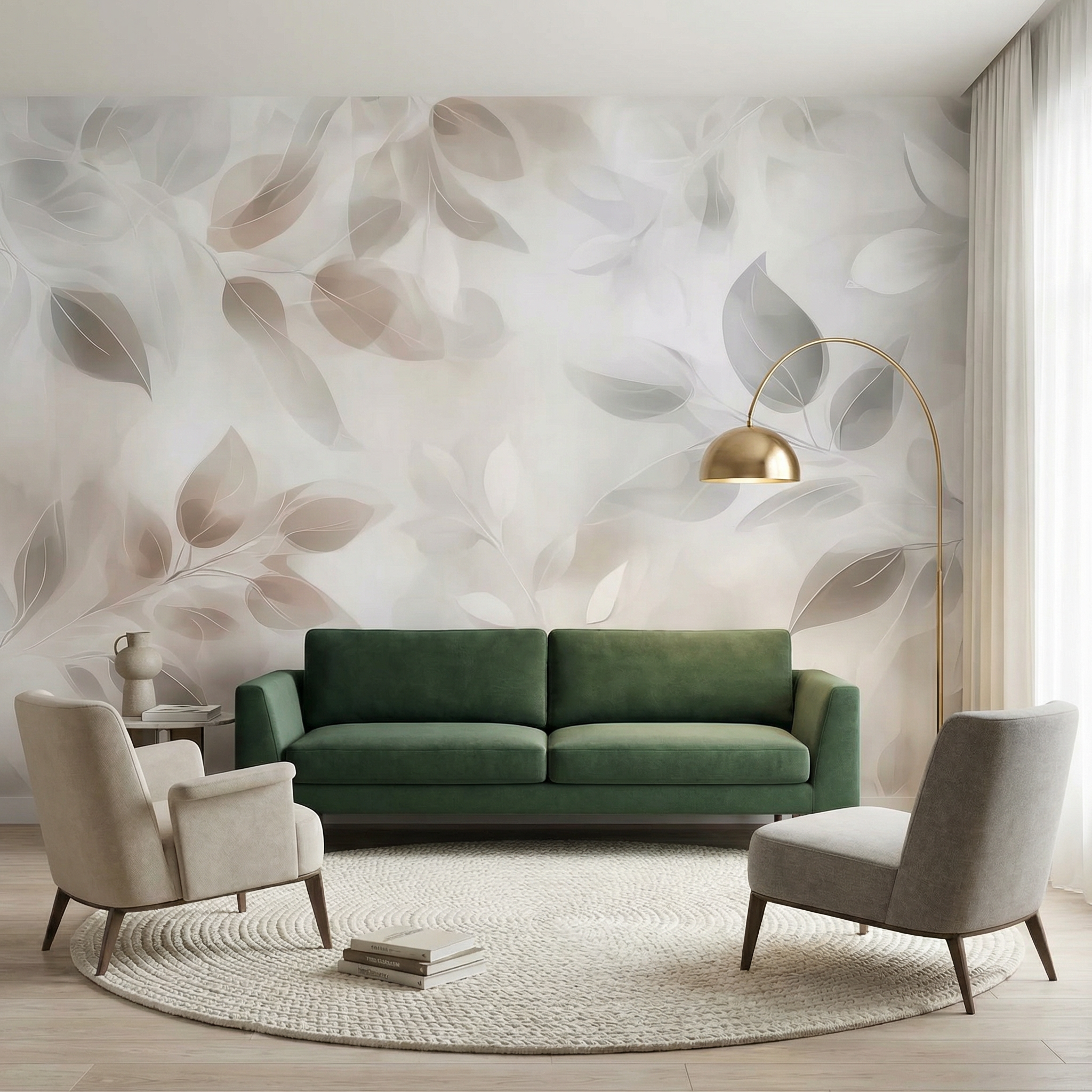 Neutral Serenity Leaves Mural Wallpaper