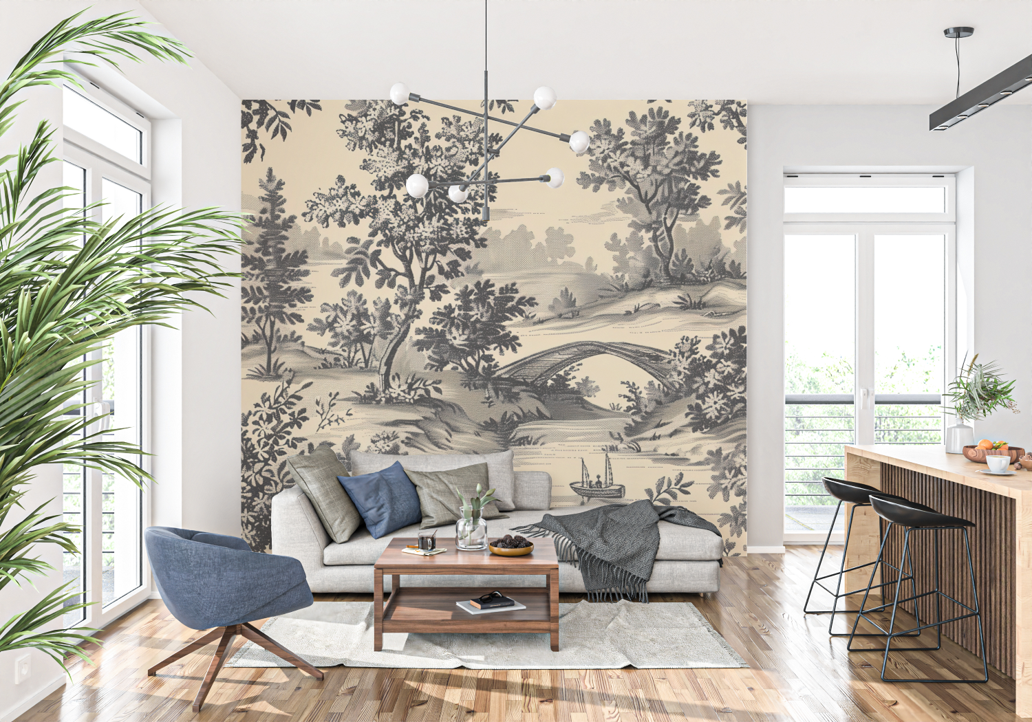 Black Bridge Toile Wallpaper | Murals Wallpaper