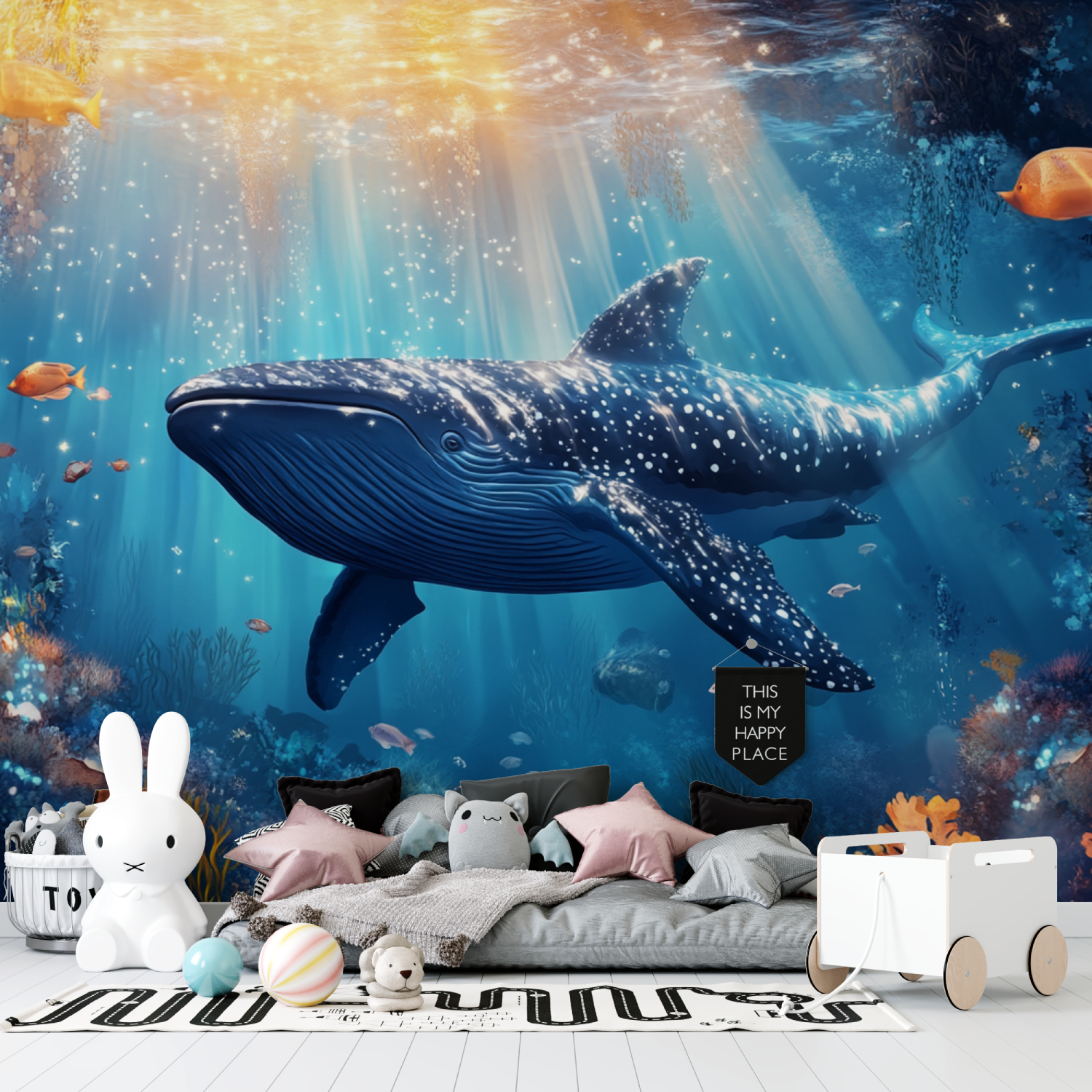 Nautische Blauwal-Tapete | Wandtapete
