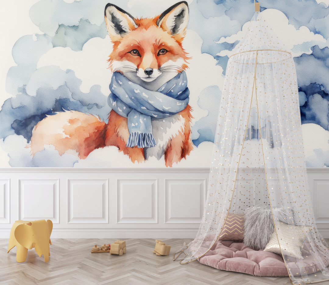 Pastel Blue Fox Wallpaper | Murals Wallpaper