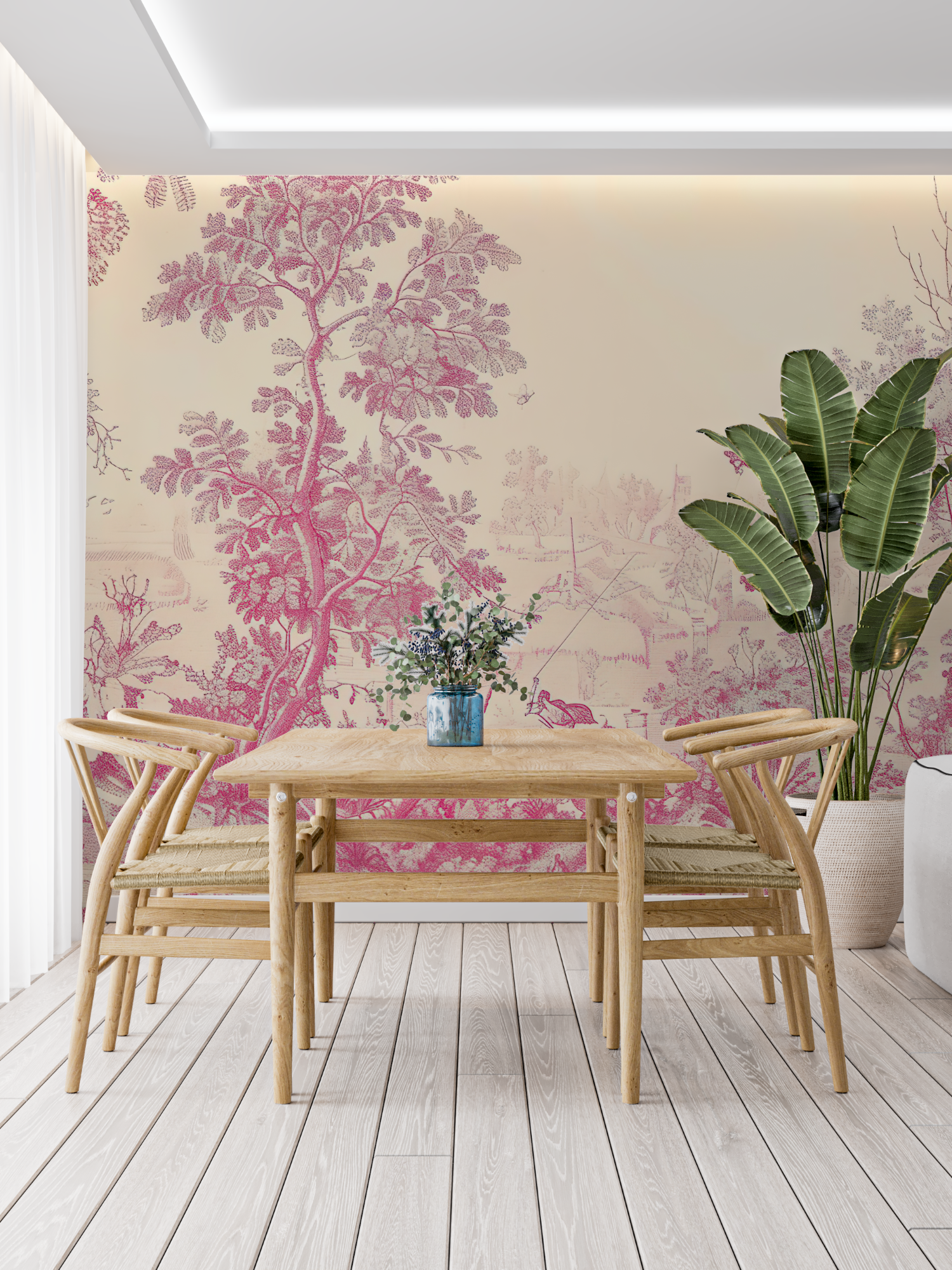 Trendy Pink Toile de Jouy Wallpaper | Murals Wallpaper