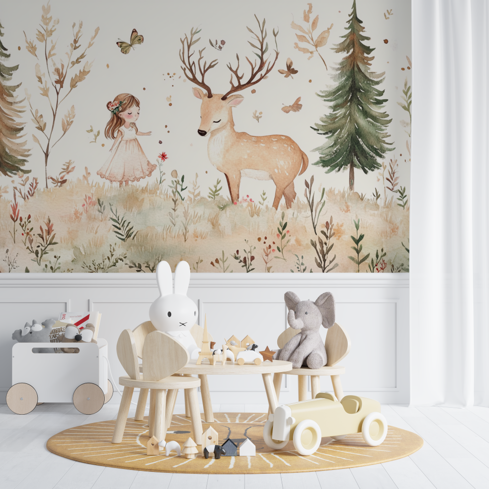 Forest Deer Girl Animal Wallpaper | Murals Wallpaper