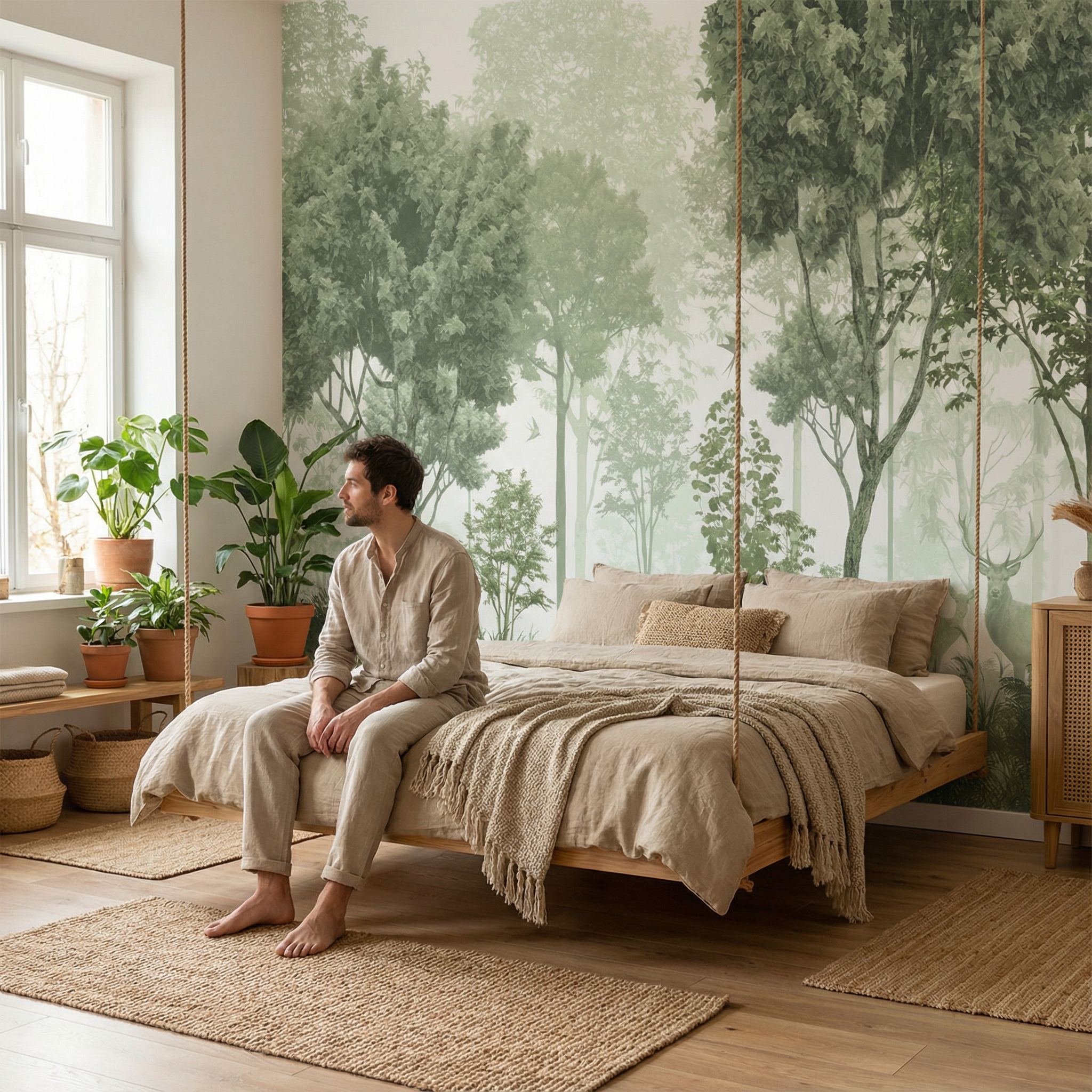 Misty Birch Forest Nature Mural Wallpaper