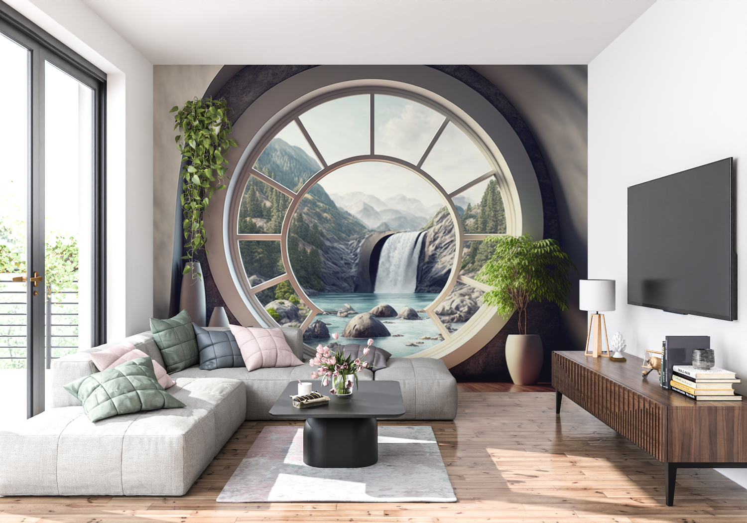 Window Waterfall Trompe L'Oeil Wallpaper | Murals Wallpaper