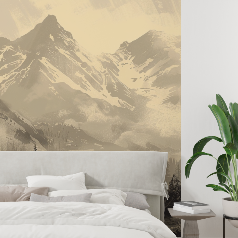 Vintage Sepia Pine and Mountain Wallpaper | Murals Wallpaper