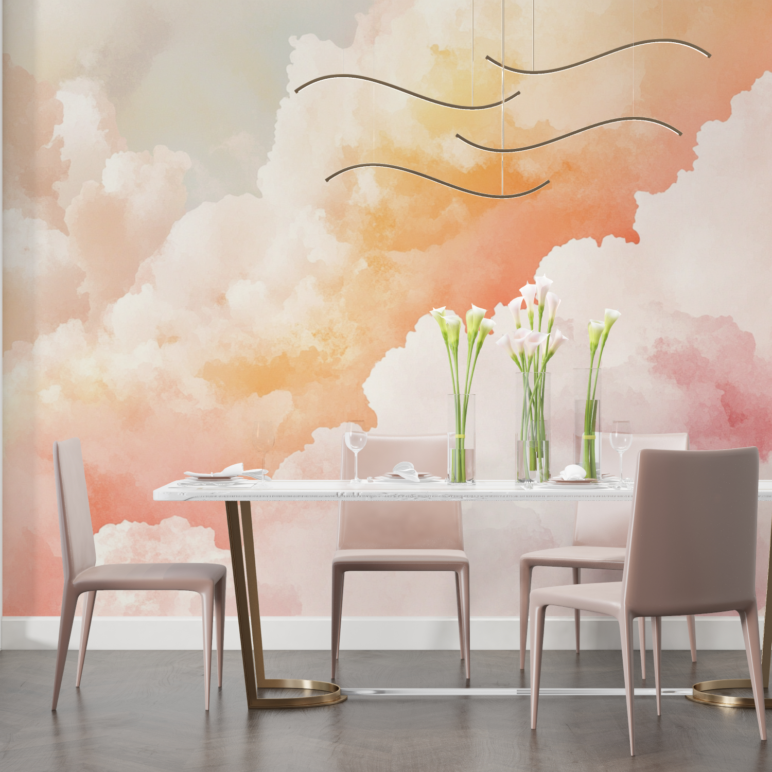 Watercolor Cloudy Sky Wallpaper at Dusk | Murals Wallpaper