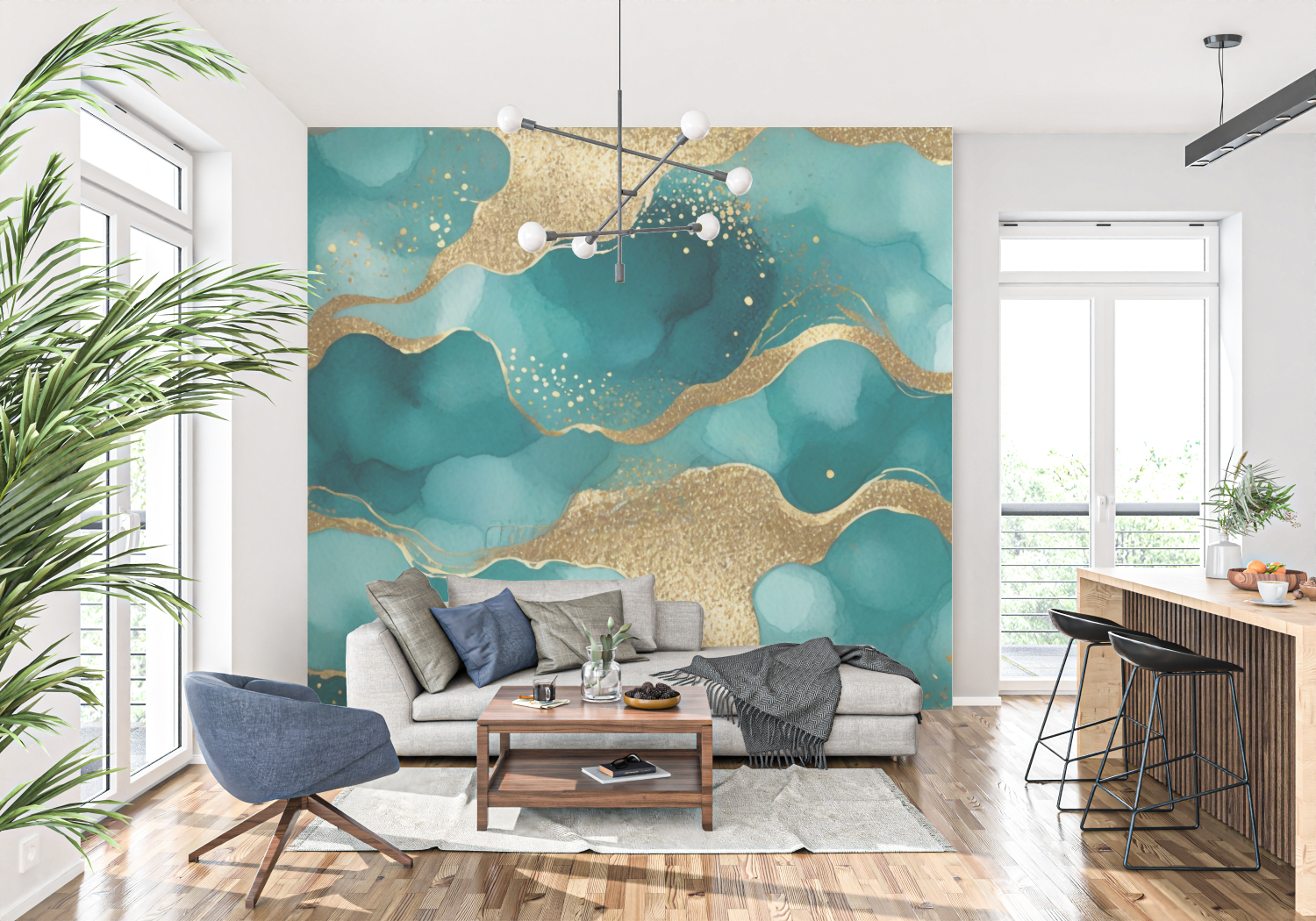 Turquoise and Gold Wallpaper | Murals Wallpaper