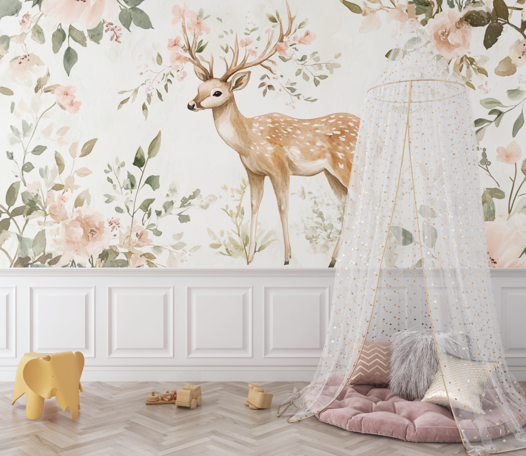 Deer and Flower Pattern Wallpaper | Murals Wallpaper
