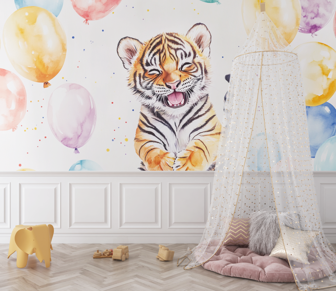Tiger and Colorful Balloons Wallpaper | Murals Wallpaper