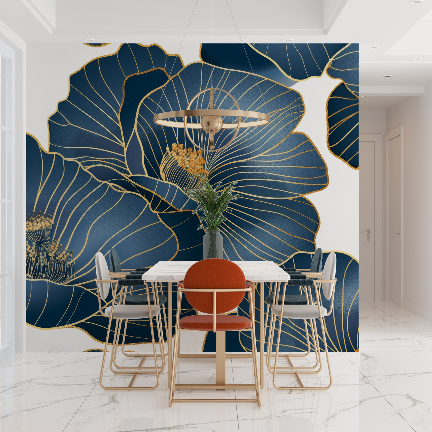 Art Deco Golden Flowers Wallpaper | Murals Wallpaper