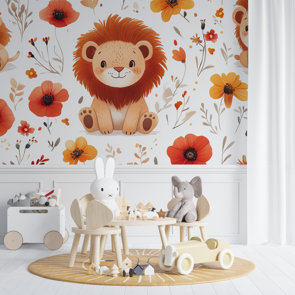 Lion and Wildflowers Wallpaper | Murals Wallpaper