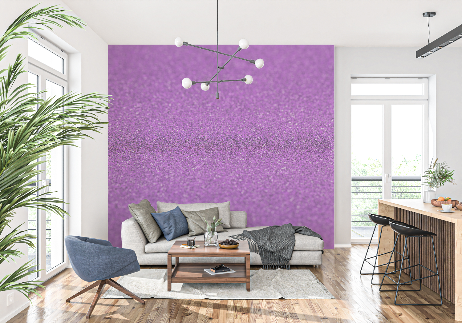 Lila Glitzertapete | Wandbilder Tapete
