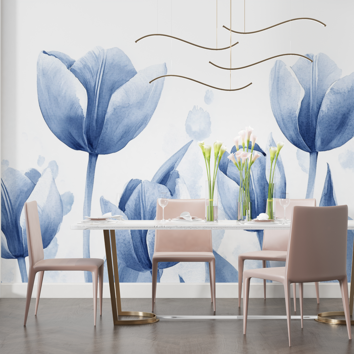 Papel de parede Tulipas Azuis Aquarela | Murais Papel de parede