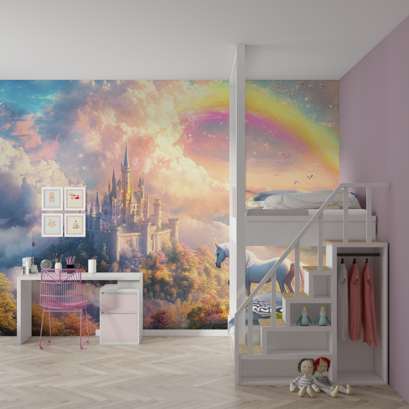 Unicorn Princess and Rainbow Wallpaper | Murals Wallpaper