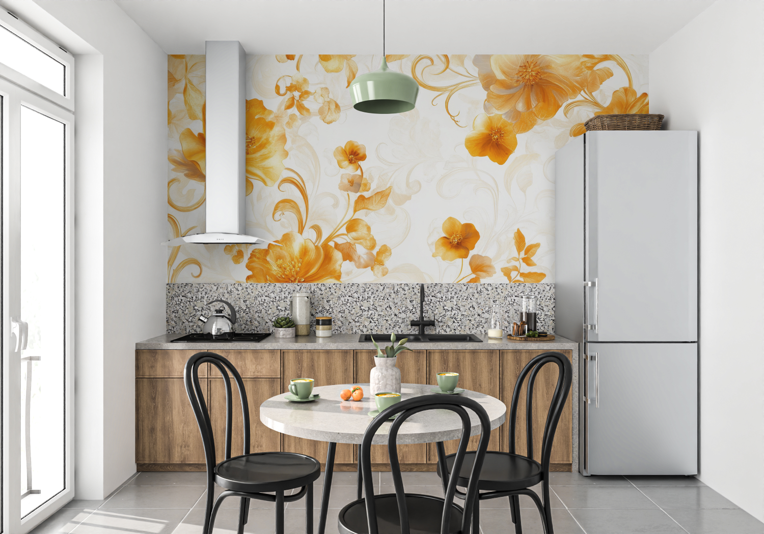 Vintage Orange Flower Wallpaper | Murals Wallpaper