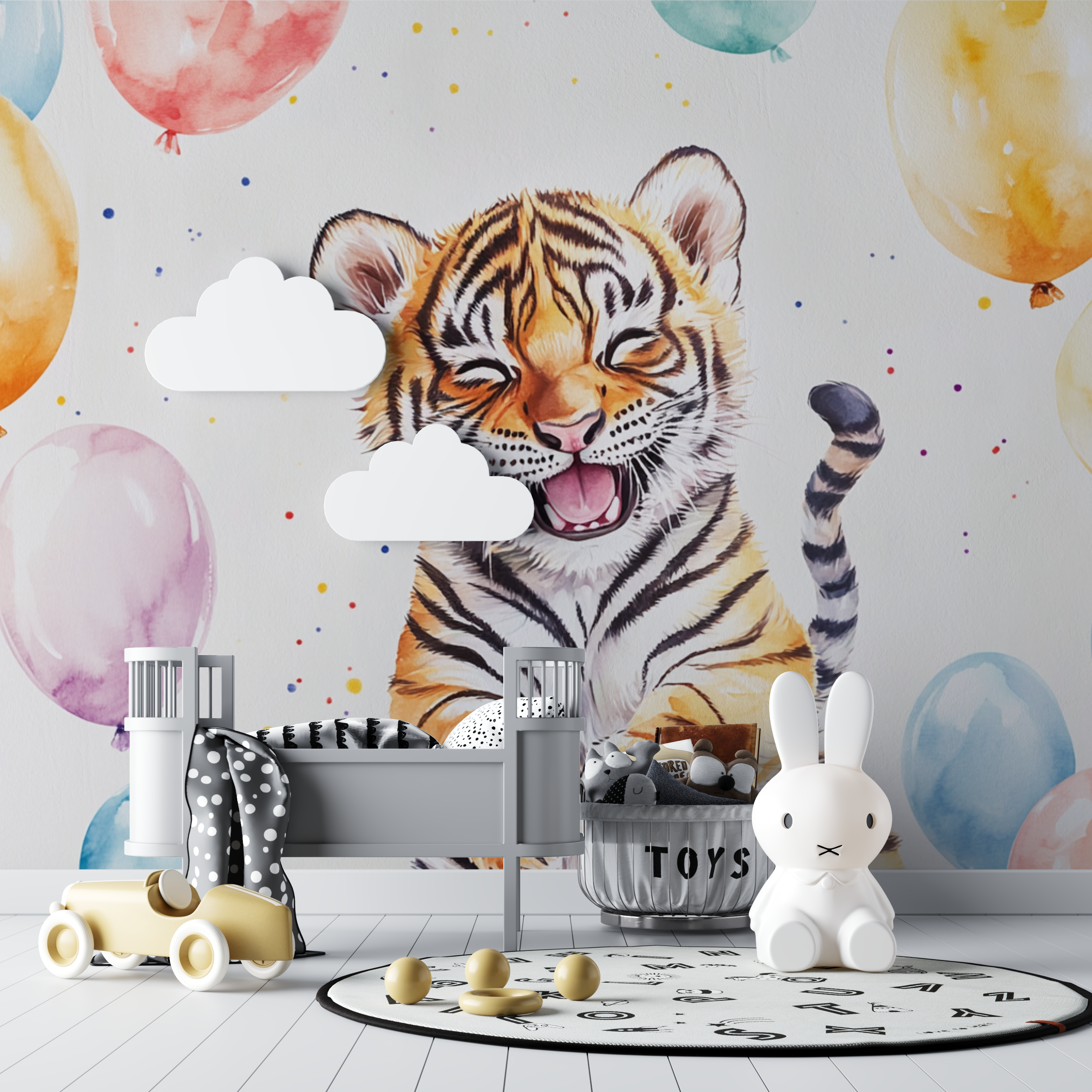 Tiger and Colorful Balloons Wallpaper | Murals Wallpaper
