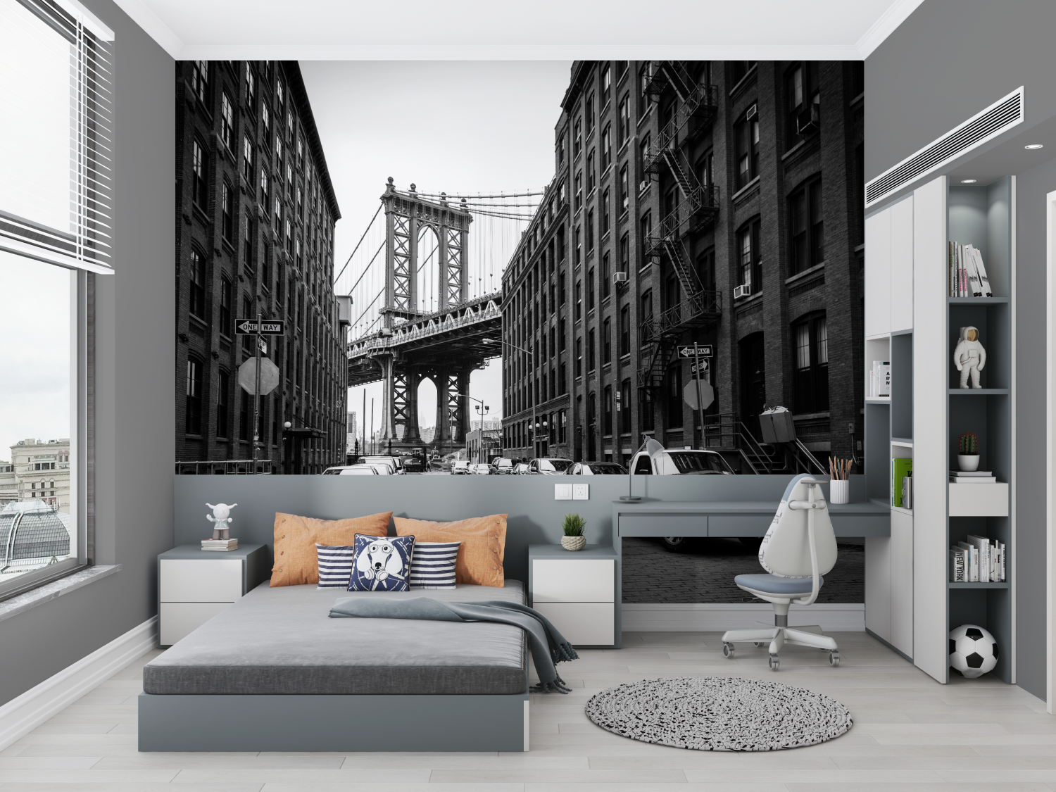 Brooklyn Black and White Car Wallpaper | Murals Wallpaper