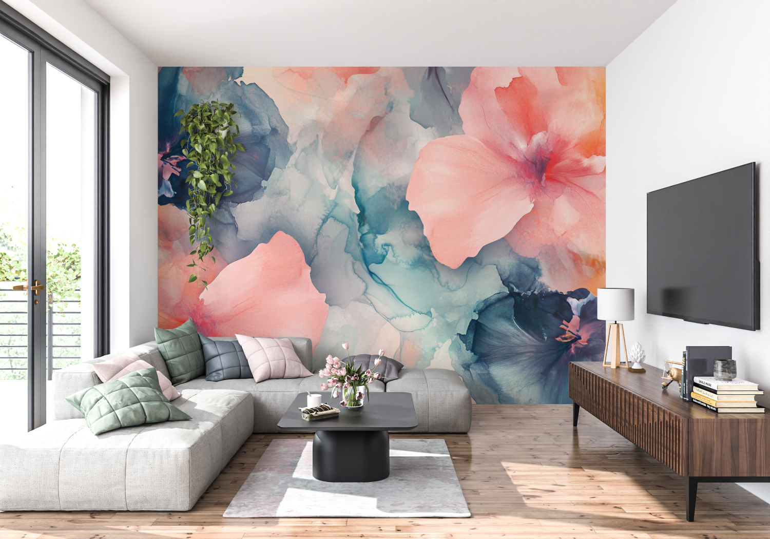 Watercolor Abstract Fluid Floral Petals Wallpaper | Murals Wallpaper