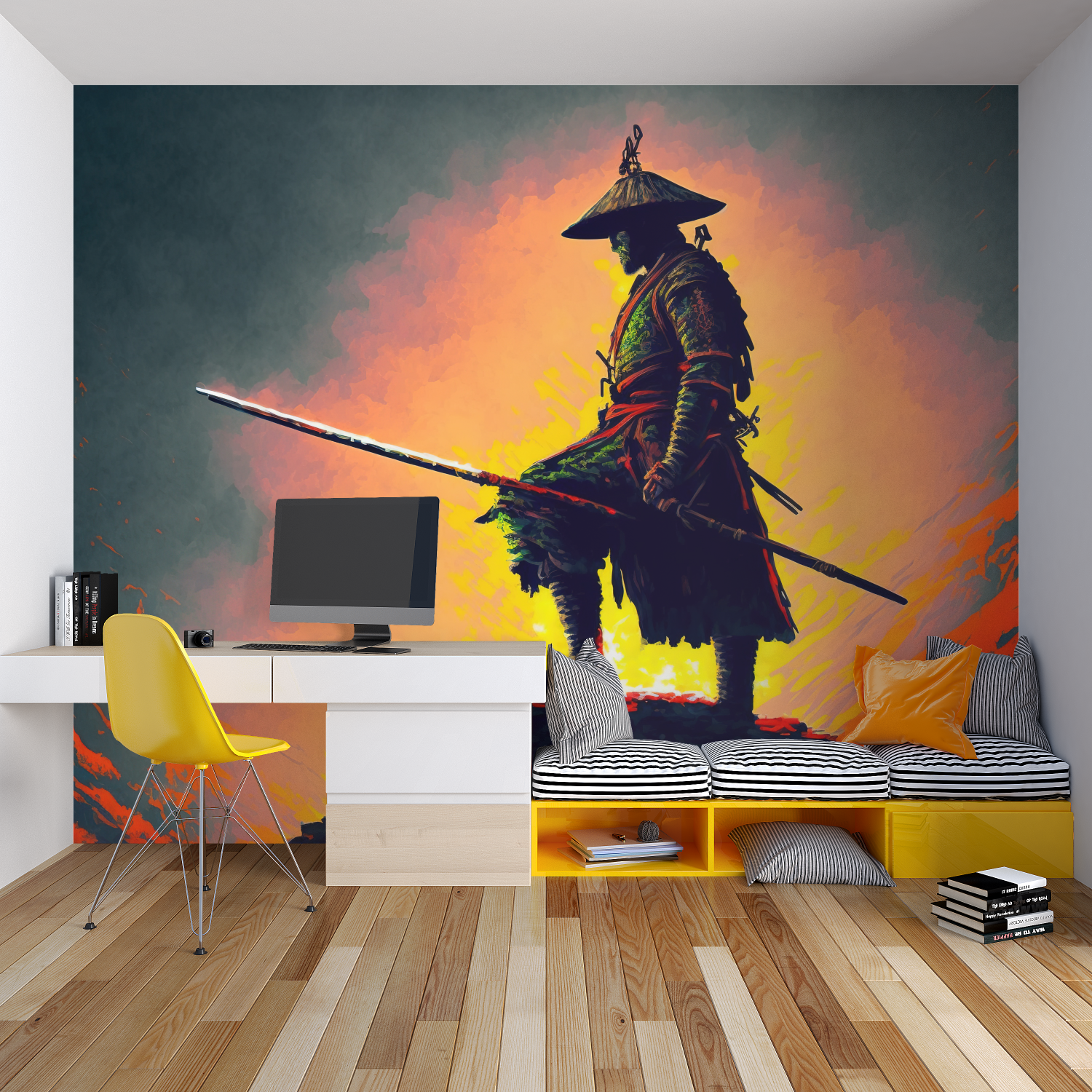 Samurai Orange Glow Wallpaper | Murals Wallpaper
