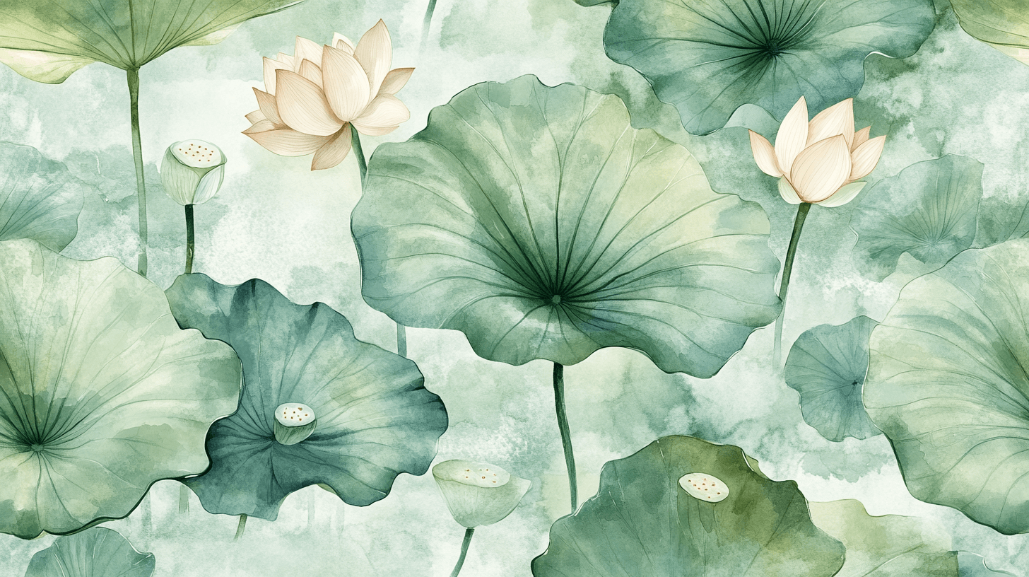 Watercolor Pastel Lotus Leaf Wallpaper | Murals Wallpaper