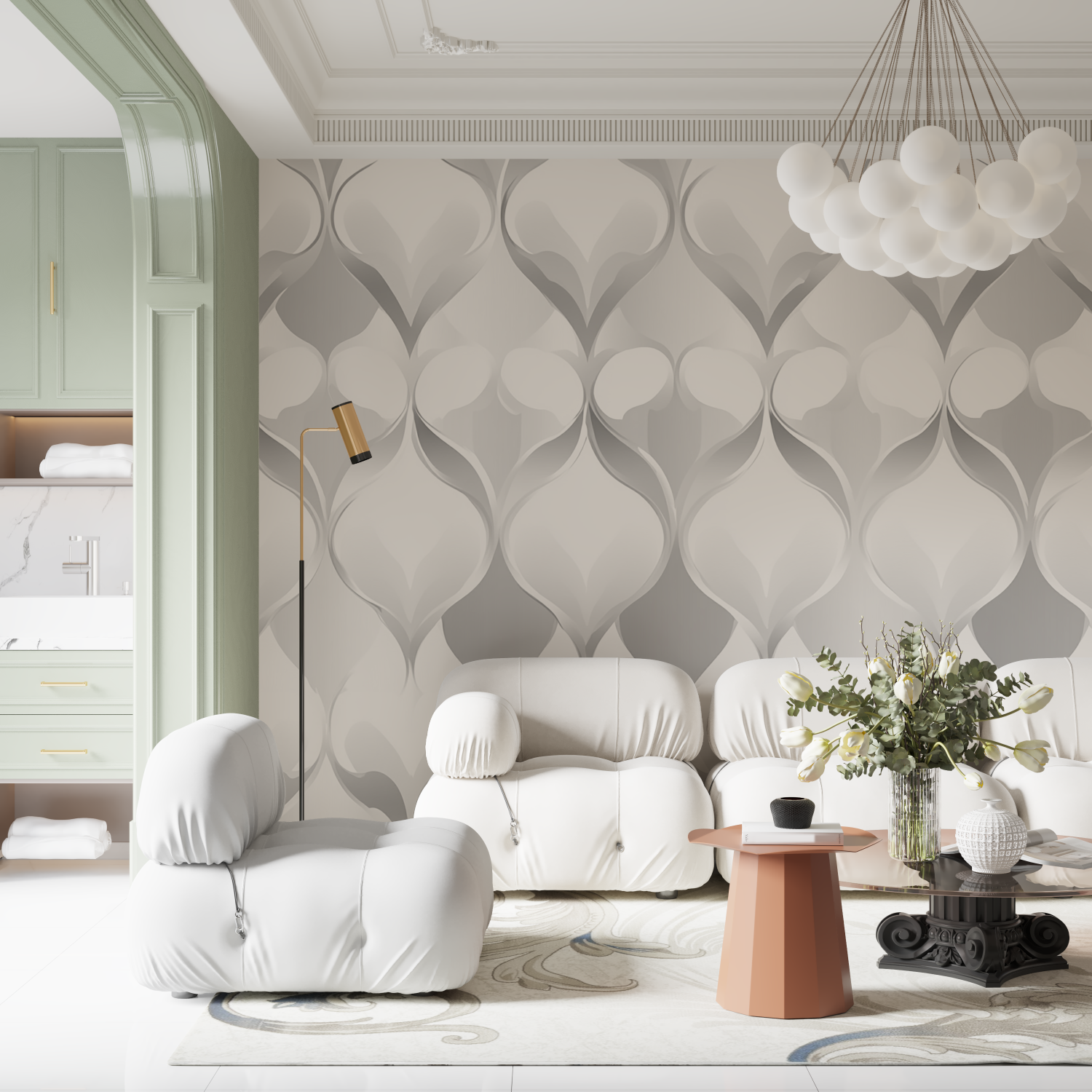 White Wallpaper with Gray Pattern | Murals Wallpaper