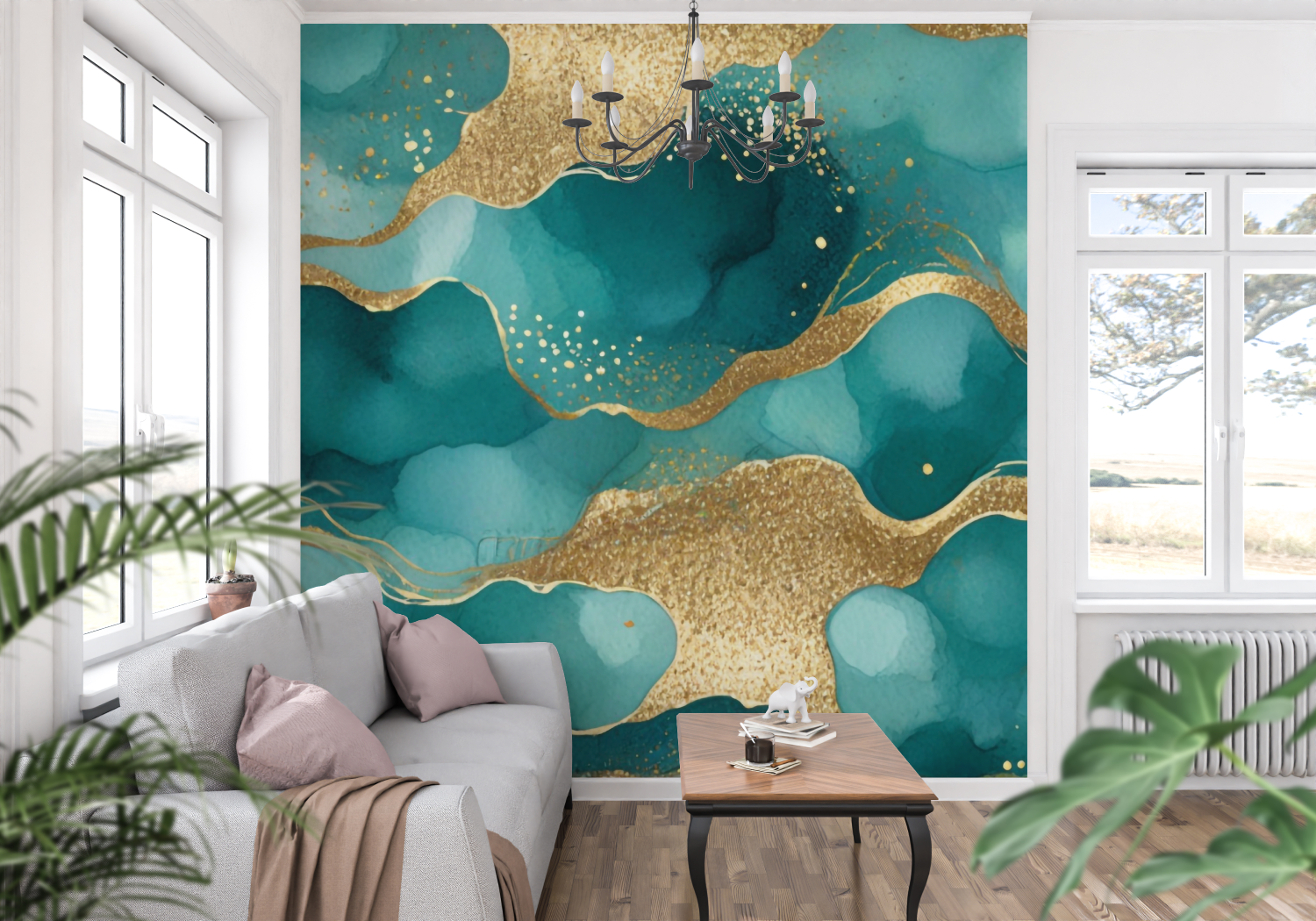 Turquoise and Gold Wallpaper | Murals Wallpaper