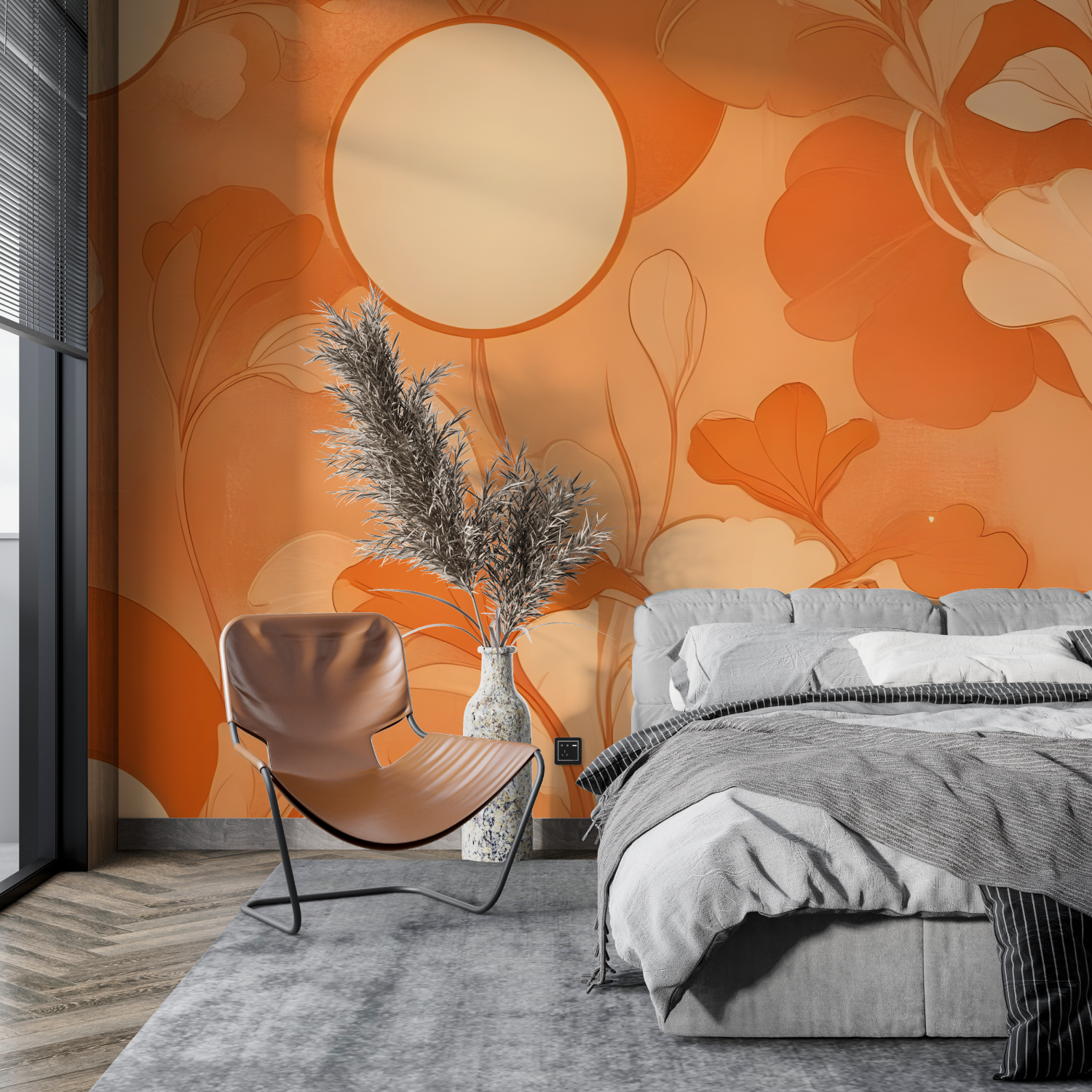 Vintage Orange Floral Wallpaper | Murals Wallpaper