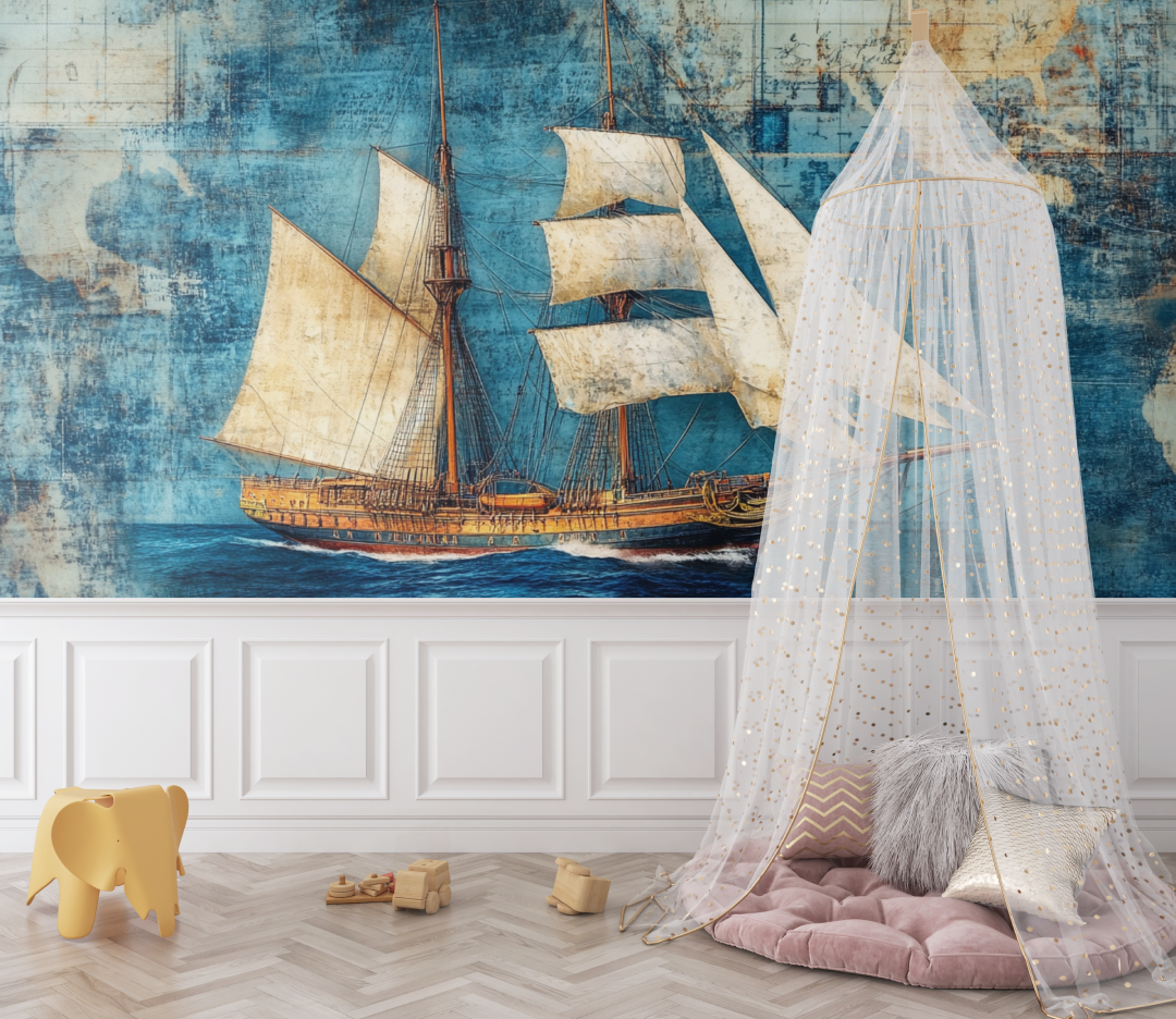 Nautical Sailboat Retro Wallpaper | Murals Wallpaper