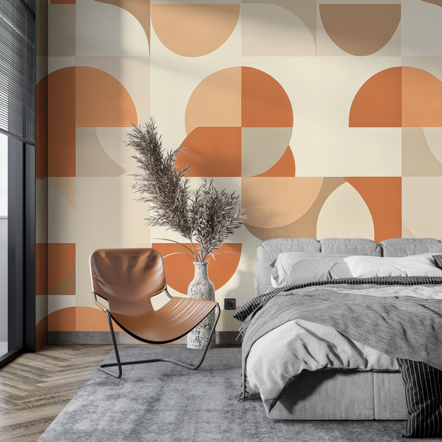 Orangefarbene Grafiktapete | Wandbildtapete